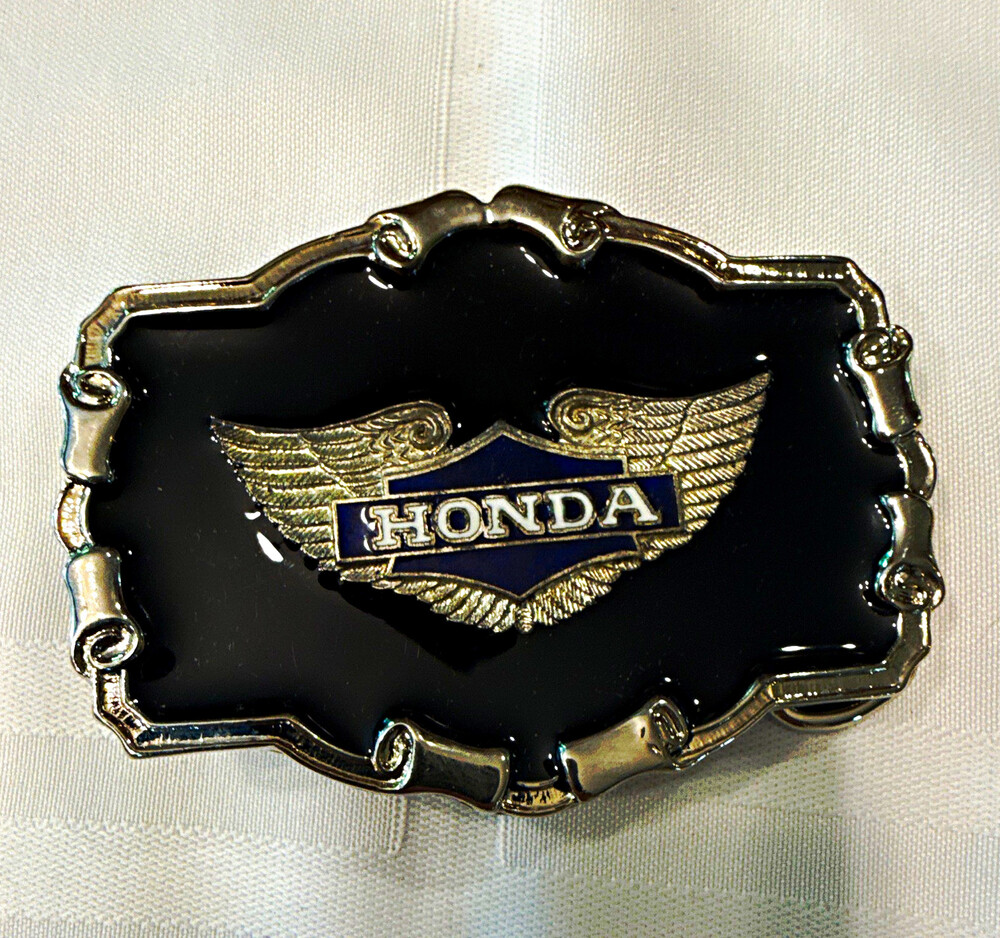 Vintage 1980s Honda Wings Motorcycle Belt Buckle Black Enamel Made In USA